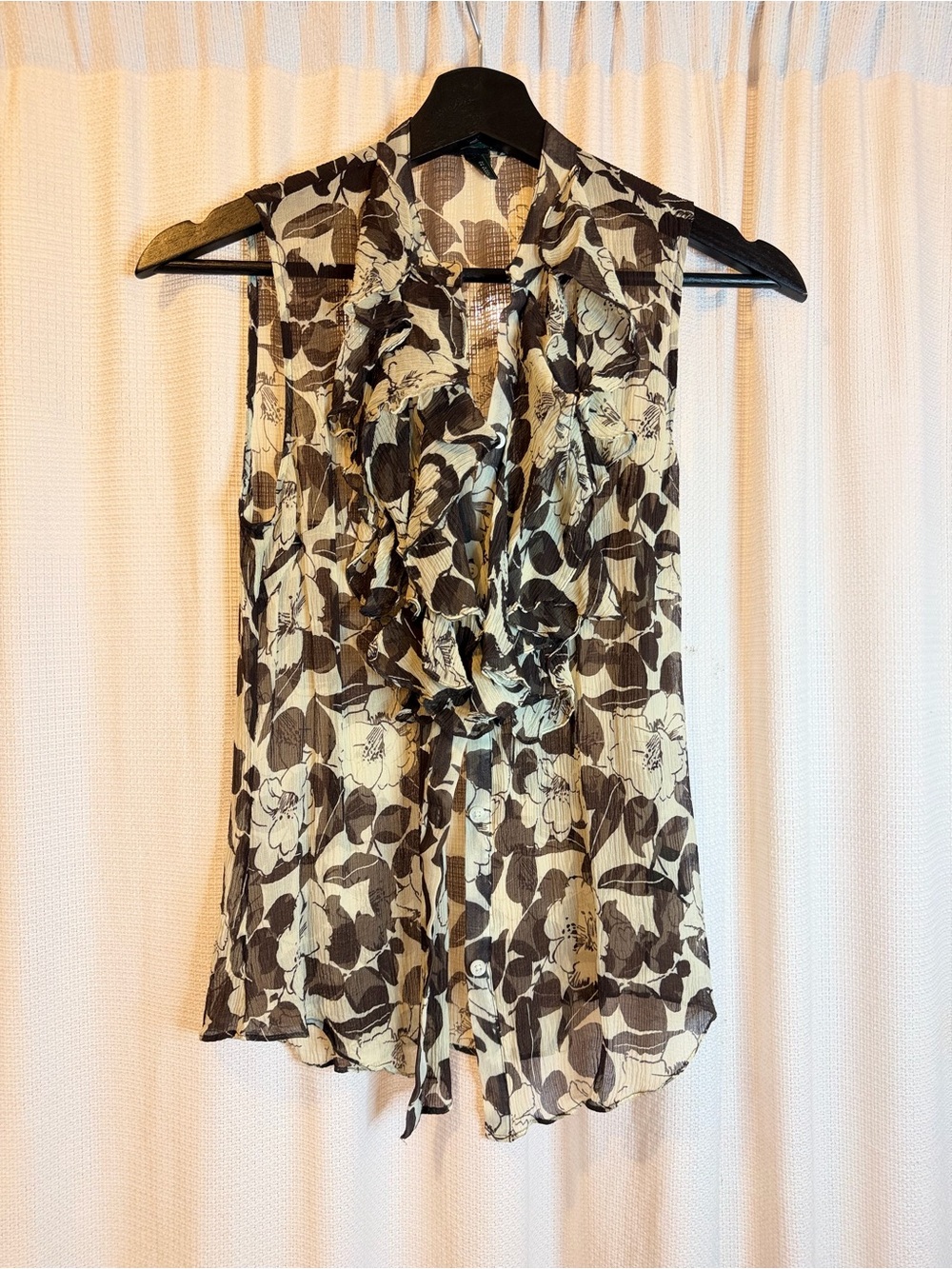 Silk Lauren Ralph Lauren Black & Cream Floral Tie-Neck Sleeveless Camisole